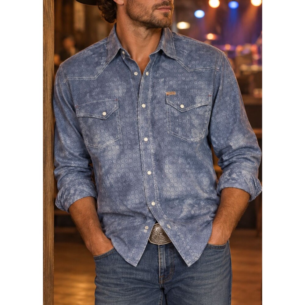 Custom Rafter C Shirt Mens XL Blue Pearl Snap Upcycled OOAK Cowboy Western